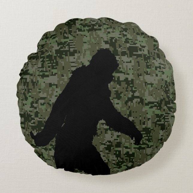 Sasquatch Black Silhouette Digital Camouflage Round Cushion (Front)