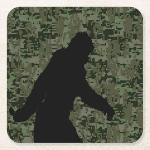 Sasquatch Black Silhouette Digital Camouflage Square Paper Coaster
