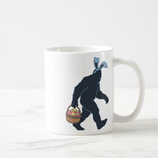 Sasquatch Bunny Ears Carrying Easter Eggs Basket E Coffee Mug (Right)