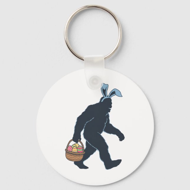 Sasquatch Bunny Ears Carrying Easter Eggs Bysket E Key Ring (Front)