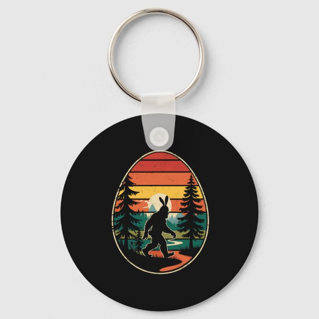 Sasquatch Bunny Egg Retro Easter Hiking Adventure  Key Ring (Front)