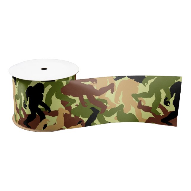 Sasquatch Camouflage Patterned Bigfoot Party Satin Ribbon (Spool)