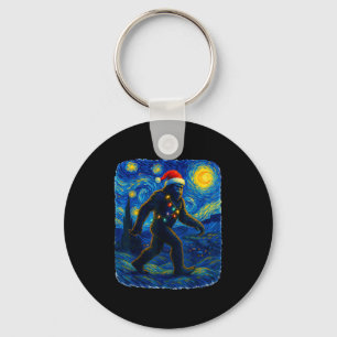 Sasquatch Christmas Bigfoot Santa Hat Van Gogh Sta Key Ring