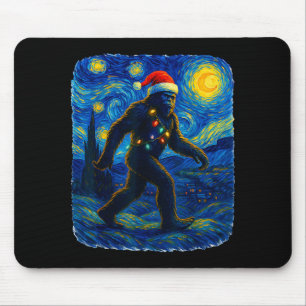 Sasquatch Christmas Bigfoot Santa Hat Van Gogh Sta Mouse Pad
