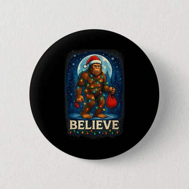 Sasquatch Christmas Lights Holiday Believe  6 Cm Round Badge (Front)