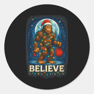 Sasquatch Christmas Lights Holiday Believe  Classic Round Sticker