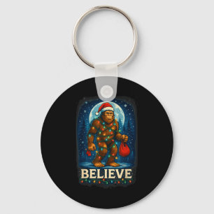 Sasquatch Christmas Lights Holiday Believe  Key Ring