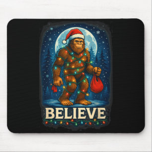 Sasquatch Christmas Lights Holiday Believe Mouse Pad