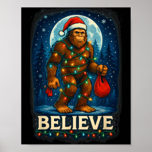 Sasquatch Christmas Lights Holiday Believe  Poster