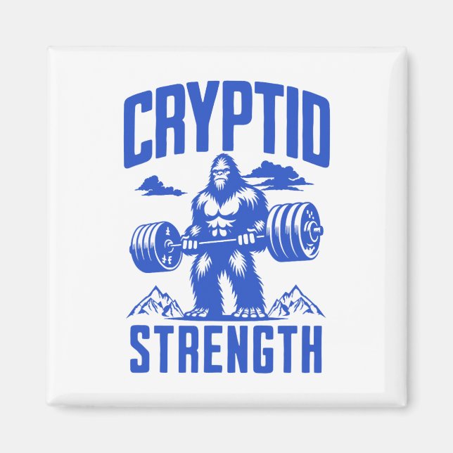 Sasquatch Cryptid Strength Lifting Humour Monochro Magnet (Front)