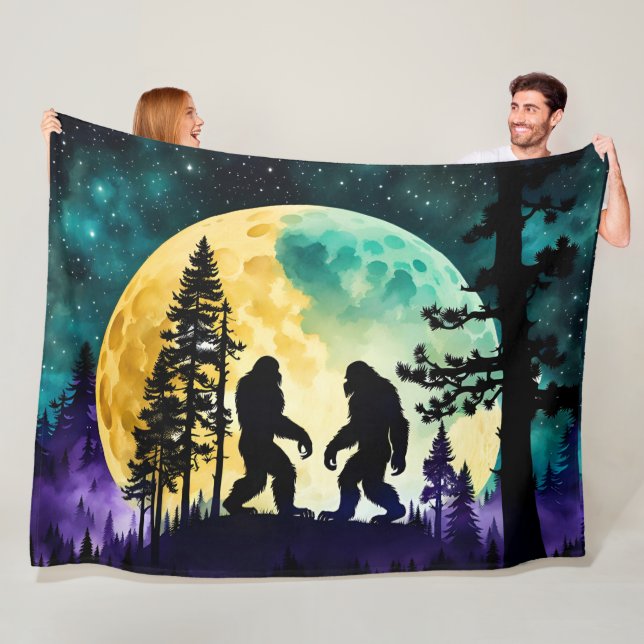 Sasquatch Dance Full moon on the Mountain Fleece Blanket (In Situ)