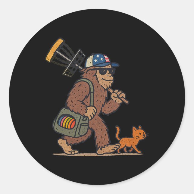 Sasquatch Disc Golfer Funny Cat Disc Golf  Classic Round Sticker (Front)