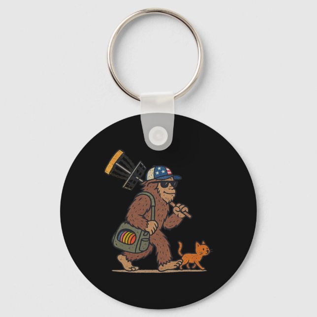 Sasquatch Disc Golfer Funny Cat Disc Golf  Key Ring (Front)