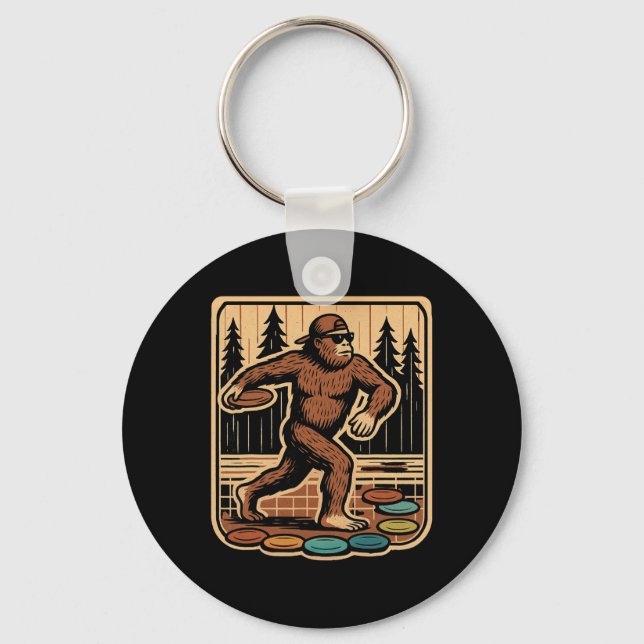 Sasquatch Disc Golfer Funny Disc Golf  Key Ring (Front)