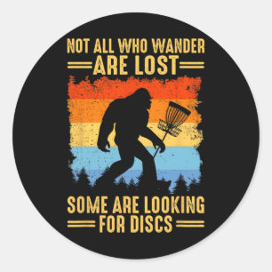 Sasquatch Disc Golfer Lost Outdoor Retro Art Classic Round Sticker