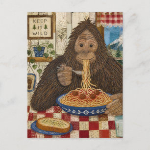 Sasquatch Eating Spaghetti Postcard
