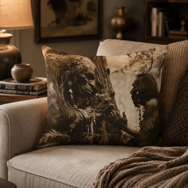 Sasquatch Elder 16x12 Accent Pillow (Sasquatch/Bigfoot Shaman Wall Art | Vintage Cryptid Folklore Print)