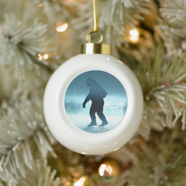 Sasquatch Encounter Ceramic Ball Christmas Ornament (Tree)