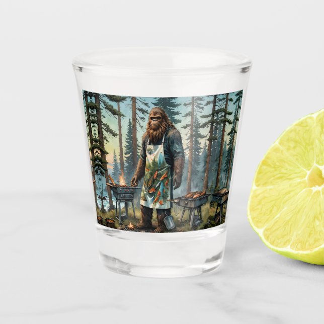 Sasquatch Fish Grillmaster Dad Shot Glass (Front)
