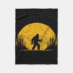 Sasquatch Fly Fishing Vintage Trout Fisherman Funn Fleece Blanket