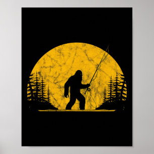Sasquatch Fly Fishing Vintage Trout Fisherman Funn Poster