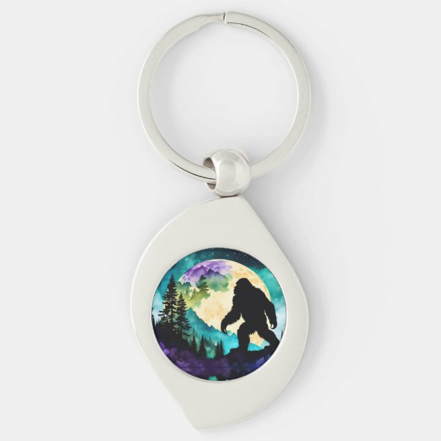 Sasquatch Full moon on the Mountain II Key Ring (Front)