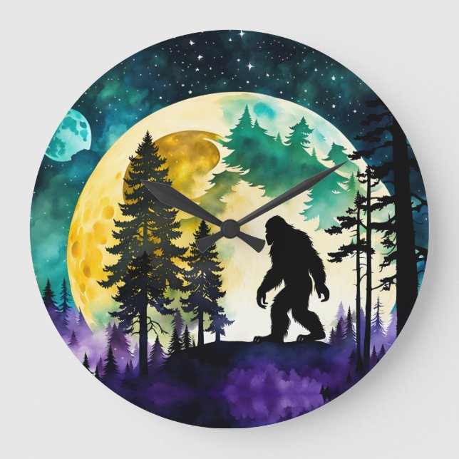 Sasquatch Full moon on the Mountain Large Clock (Front)