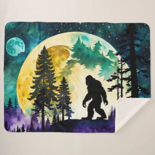 Sasquatch Full moon on the Mountain Sherpa Blanket