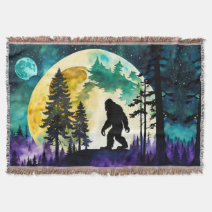 Sasquatch Full moon on the Mountain Throw Blanket