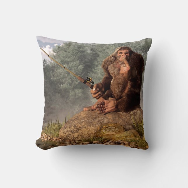 Sasquatch Goes Fishing Cushion (Front)
