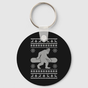 Sasquatch Going Snowboarding Ugly Christmas Bigfoo Key Ring