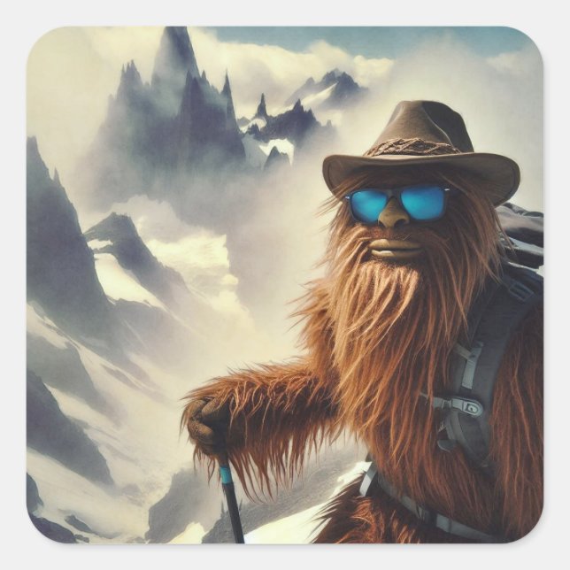 Sasquatch Hiking Mountains Square Sticker (Front)