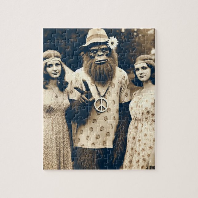 Sasquatch Hippie Sepia With Two Women Jigsaw Puzzle (Vertical)