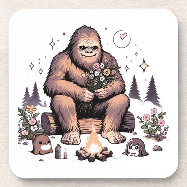 Sasquatch Holding Flowers Coaster (Front)