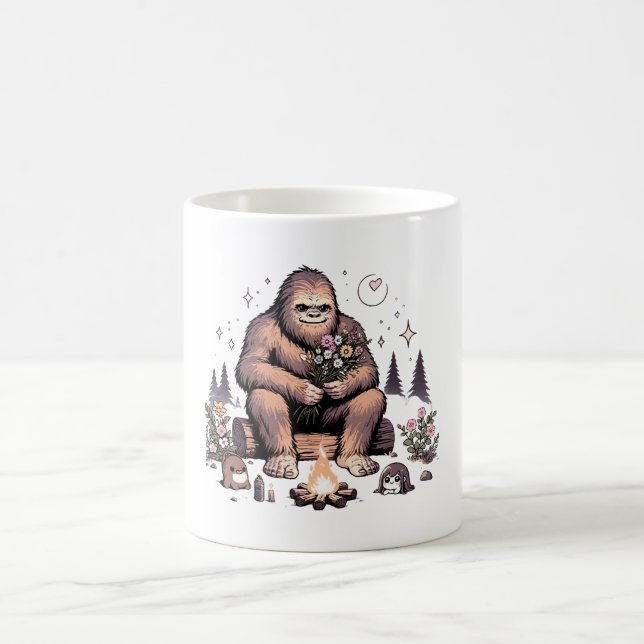 Sasquatch Holding Flowers Coffee Mug (Center)