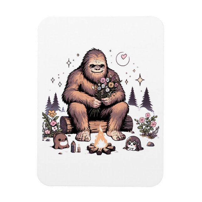 Sasquatch Holding Flowers Magnet (Vertical)