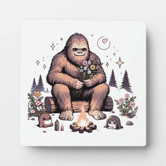 Sasquatch Holding Flowers Plaque (Front)