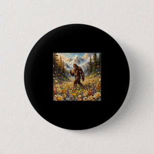 Sasquatch in dandelion flower field bigfoot 6 cm round badge