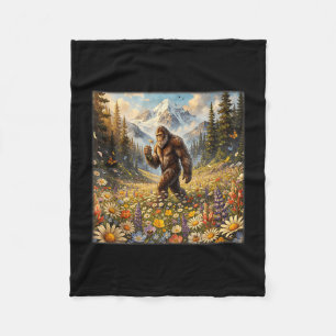 Sasquatch in dandelion flower field bigfoot fleece blanket