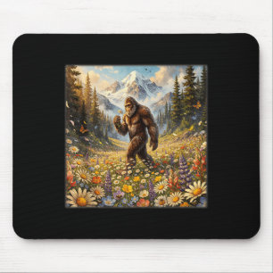 Sasquatch in dandelion flower field bigfoot mouse pad