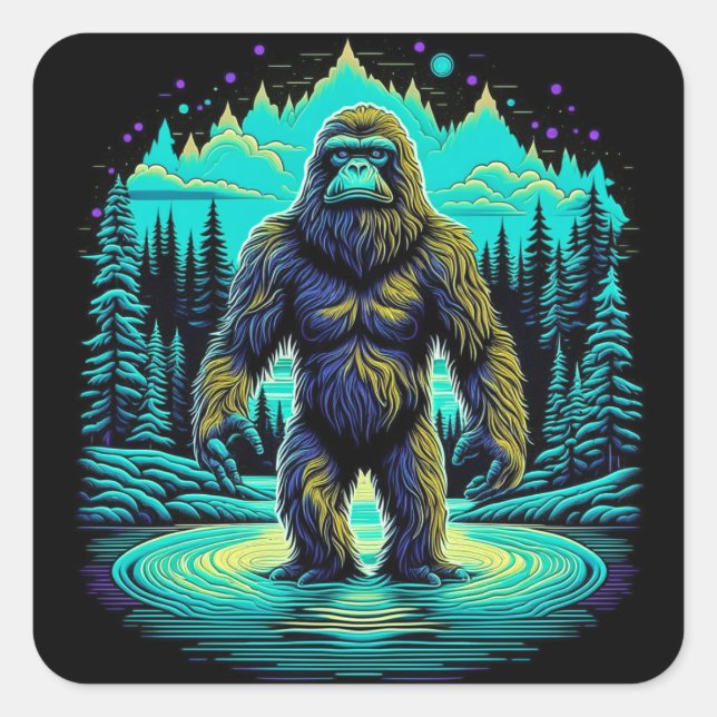 Sasquatch in the Woods Ai Art Square Sticker (Front)