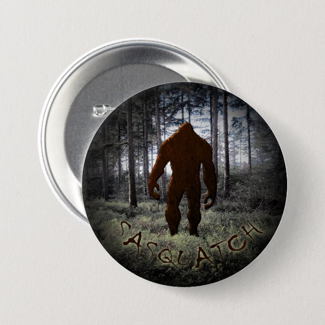 SASQUATCH IN WOODS 7.5 CM ROUND BADGE (Front & Back)