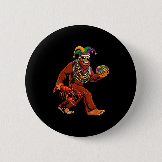Sasquatch Mardi Gras Bigfoot Parade Beads King Cak 6 Cm Round Badge (Front)