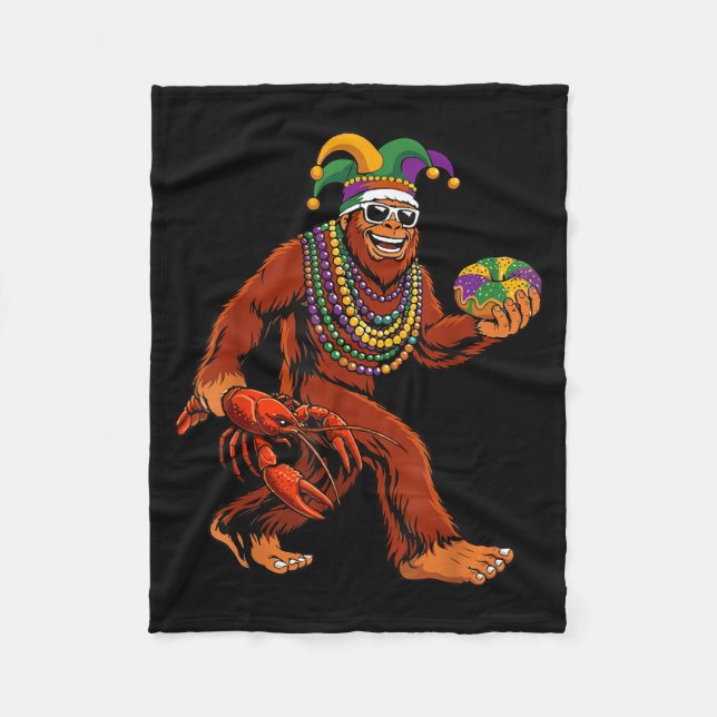 Sasquatch Mardi Gras Bigfoot Parade Beads King Cak Fleece Blanket (Front)