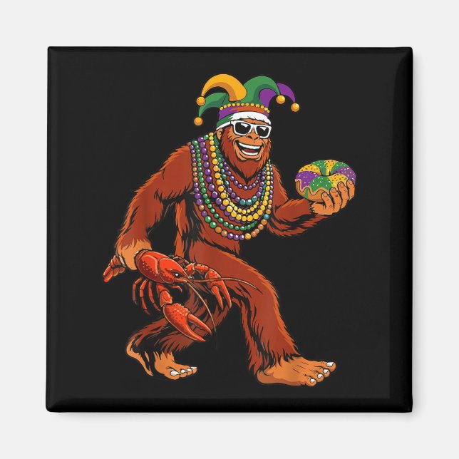 Sasquatch Mardi Gras Bigfoot Parade Beads King Cak Magnet (Front)