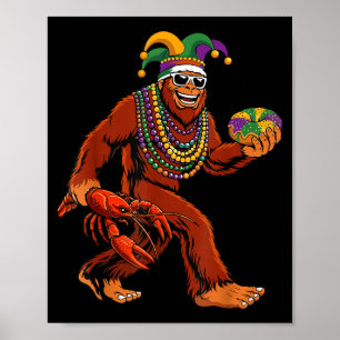 Sasquatch Mardi Gras Bigfoot Parade Beads King Cak Poster