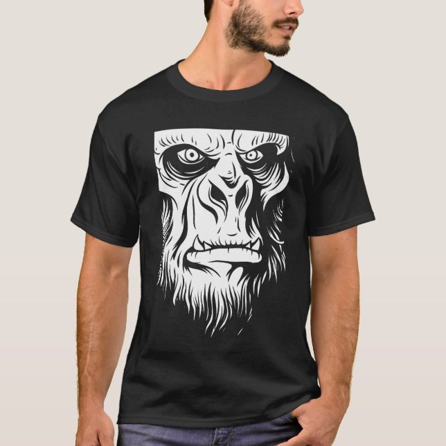 Sasquatch Modern Black Art Trendy Illustration T-Shirt (Front)