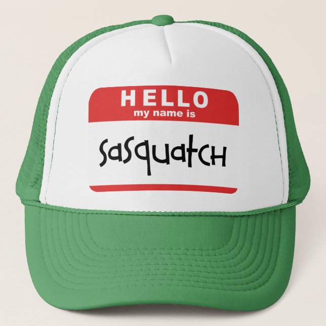 sasquatch name badge trucker hat big foot bobo (Front)