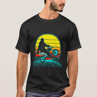 Sasquatch On Motorcycle Vaporwave T-Shirt