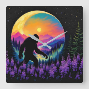 Sasquatch Rainbow Mountain Moon Wall Clock